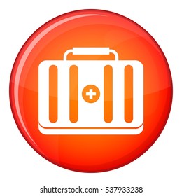 First aid kit icon in red circle isolated on white background vector illustration