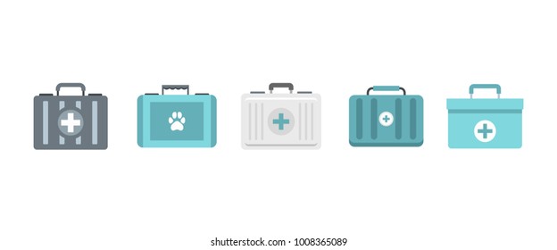 First aid kit icon set. Flat set of first aid kit vector icons for web design isolated on white background