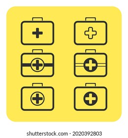 first aid kit icon set. emergency. symbol. logos. label. vector line art.