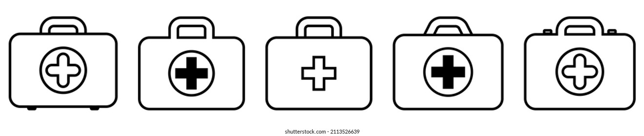 First Aid Kit Icon Set. Line Art Style. Vector Illustration