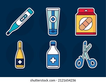 first aid kit icon set