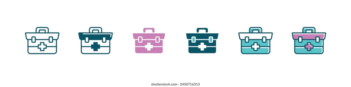 Erste-Hilfe-Kit-Symbol-Set Medizinische Fall-Gesundheitsversorgung Vektorillustration