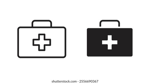 First aid kit icon set in Thin line black color.