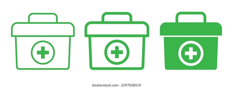 First aid kit icon set. Medical box with cross. Medical emergency equipment. Healthcare concept.