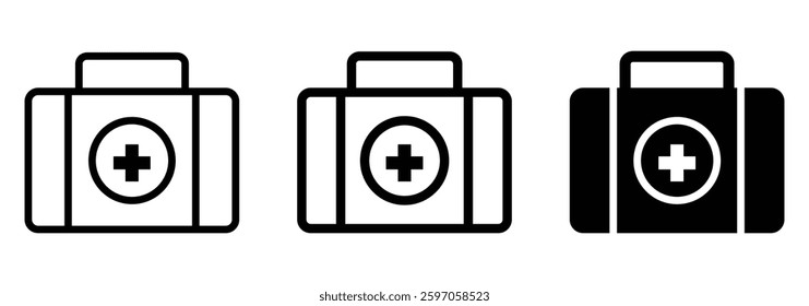 First aid kit icon set. Medical box with cross. Medical emergency equipment. Healthcare concept.