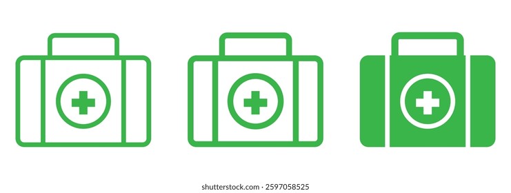First aid kit icon set. Medical box with cross. Medical emergency equipment. Healthcare concept.
