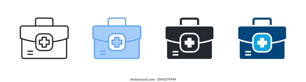 First Aid Kit Icon Set Multiple Style. Designed In Outline, Blue, Glyph, Dual Tone
