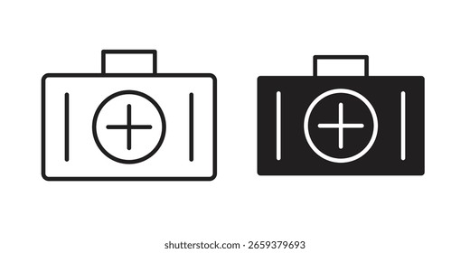 First aid kit icon set, line and black glyph style for food app website.