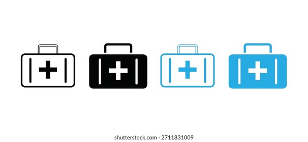 First aid kit icon set: Medical bag, health, and emergency symbol vector.