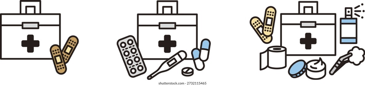 First aid kit icon set. Medical kit for hospitals, nurses, etc.