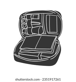 First Aid Kit Icon Silhouette Illustration. Travel Box Vector Graphic Pictogram Symbol Clip Art. Doodle Sketch Black Sign.