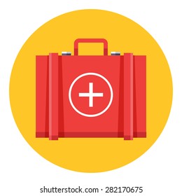 First Aid Kit Icon. Survival Box Icon. Detailed Medical Bag Logo Concept. Isolated On White Background. Vector Illustration