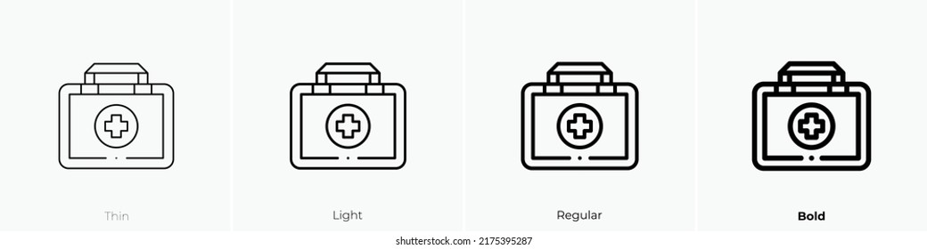 icono del kit de primeros auxilios. Diseño delgado, ligero y audaz aislado en un fondo blanco