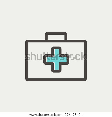 First aid kit icon thin line for web and mobile, modern minimalistic flat design. Vector icon with dark grey outline and offset colour on light grey background.