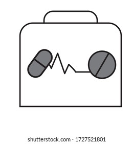 Icono del kit de primeros auxilios en estilo plano moderno aislado en fondo blanco. bolso médico con píldora o tablet.