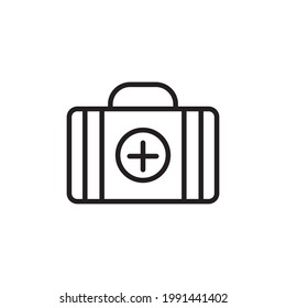 First Aid Kit Icon Vector Illustration. First Aid Kit And Med Kit Icon Vector Design On White Background. Medical Briefcase Icon Black On White Background