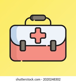 First Aid Kit Icon Vector Illustration. Flat Outline Cartoon. Travel and Tourism Icon Concept Isolated Premium Vector