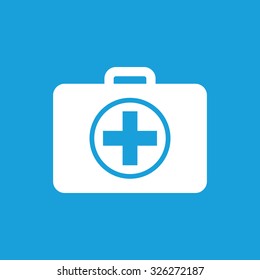 First aid kit icon, white simple image isolated on blue background