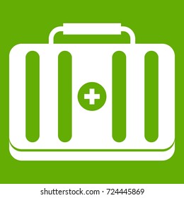 First aid kit icon white isolated on green background. Vector illustration