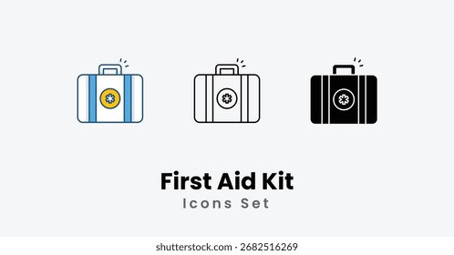 Iconos de kit de primeros auxilios línea delgada y glifo icono de Vector Ilustración de stock