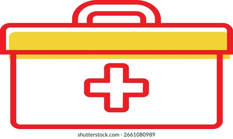 Ilustración del botiquín de primeros auxilios con un símbolo de la cruz roja, que representa suministros médicos de emergencia, atención médica y artículos esenciales de seguridad. Ideal para infografías de atención médica, campañas de seguridad y servicios médicos