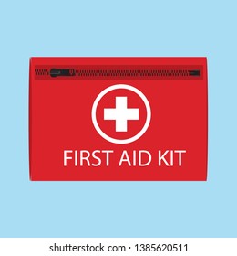 First aid kit isolated on blue background.