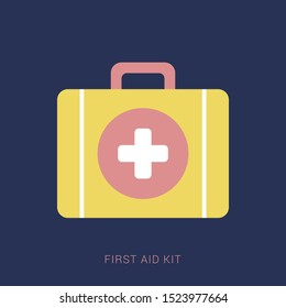 First aid kit isolated on blue background. Minimal flat icon