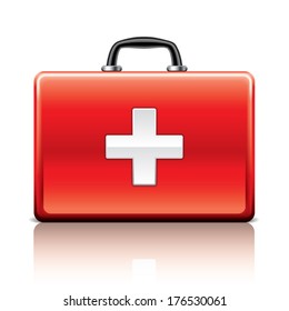 First aid kit isolated on white photo-realistic vector illustration
