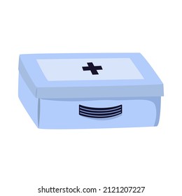 First aid kit isolated on white background. Medical box in cartoon style.  Hiking Bundles. Tourism and traveling concept. Equipment for tourism, hiking, climbing, adventure, travel, rest
