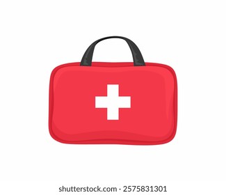 First aid kit isolated on white background. Red bag for emergency.Vector cartoon flat illustration.