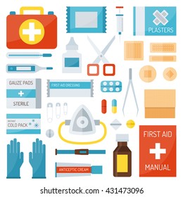 First aid kit isolated on white background and first aid symbols vector