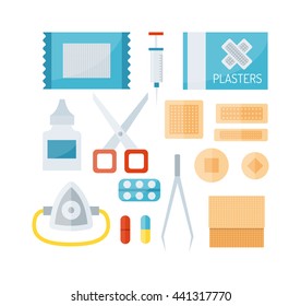 First aid kit isolated on white background and first aid symbols vector