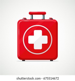 First Aid Kit. Isolated on white red box with white cross.