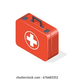 First aid kit isolated on white background. Isometric vector illustration