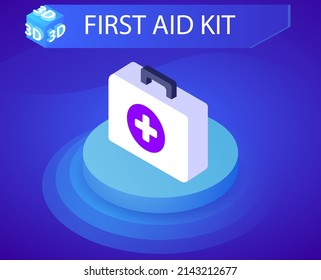 Icono de diseño isométrico del kit de primeros auxilios. Ilustración web de vectores. 3.ª colorida concepción