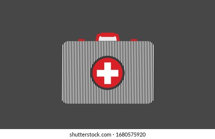 First aid kit in line art isolated on grey background. Health, help and medical diagnostics concept. Flat design. Vector illustration. EPS 10.