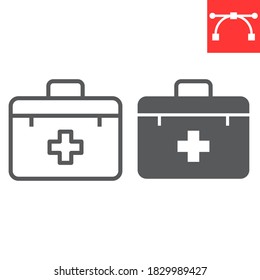 First Aid Kit Line And Glyph Icon, Emergency And Medical Bag, First Aid Box Sign Vector Graphics, Editable Stroke Linear Icon, Eps 10