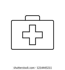 First aid kit line icon, outline vector sign, linear style pictogram isolated on white. Doctors bag with cross, medical suitcase symbol, logo illustration. Editable stroke