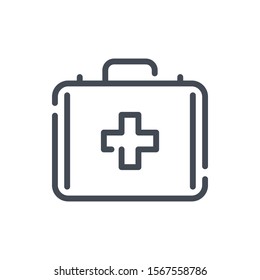 First aid kit line icon. Medical equipment case vector outline sign.