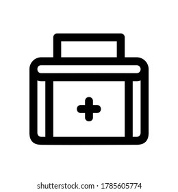 First aid kit line icon, outline vector sign, linear style pictogram isolated on white. Doctors bag with cross, medical suitcase symbol, logo illustration. Editable stroke