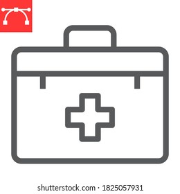 First Aid Kit Line Icon, Emergency And Medical Bag, First Aid Box Sign Vector Graphics, Editable Stroke Linear Icon, Eps 10