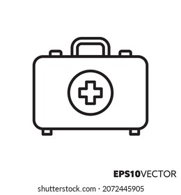 First aid kit line icon. Outline symbol of suitcase for medical emergencies. Health care and medicine concept flat vector illustration.