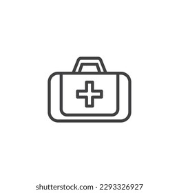 Icono de línea del kit de primeros auxilios. Bolsa con signo de estilo médico cruzado lineal para concepto móvil y diseño web. Icono del vector de contorno de la bolsa del doctor. Símbolo, ilustración del logotipo. Gráficos vectoriales