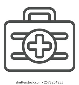 First aid kit line icon, human rescue concept. Vector graphics. Briefcase with medical cross, plus sign on white background, outline style icon for mobile or web design