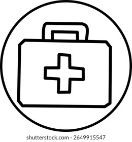 Icono de línea del kit de primeros auxilios en círculo. Salud y tema del icono médico en círculo