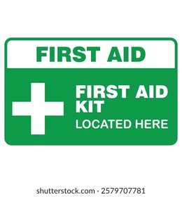 First aid kit, Located here, sign vector
