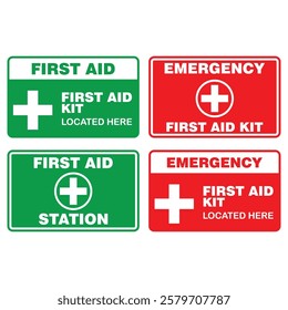 First aid kit, Located here, sign vector