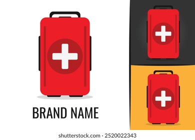 Logo del botiquín de primeros auxilios. Logotipo de ambulancia de tratamiento médico de seguridad cruzada. Logotipo del icono del bolso médico