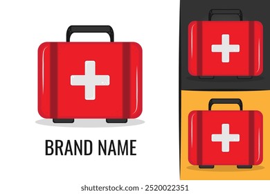 First aid kit logo. Cross safety medic treatment ambulance logotype. Medical bag icon logo