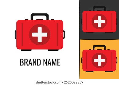 First aid kit logo. Cross safety medic treatment ambulance logotype. Medical bag icon logo